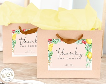 Watercolor Lemon Thank You Tags: Bridal Shower Favors (Editable with Corjl.com)