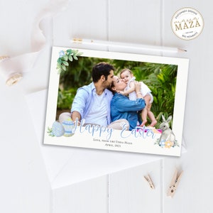 Tarjeta digital familiar de pascua, Tarjeta familiar de Pascua de acuarela, Invitación familiar de búsqueda de huevos de Pascua, Tarjeta de fotos familiar de Pascua, Decoración de Pascua