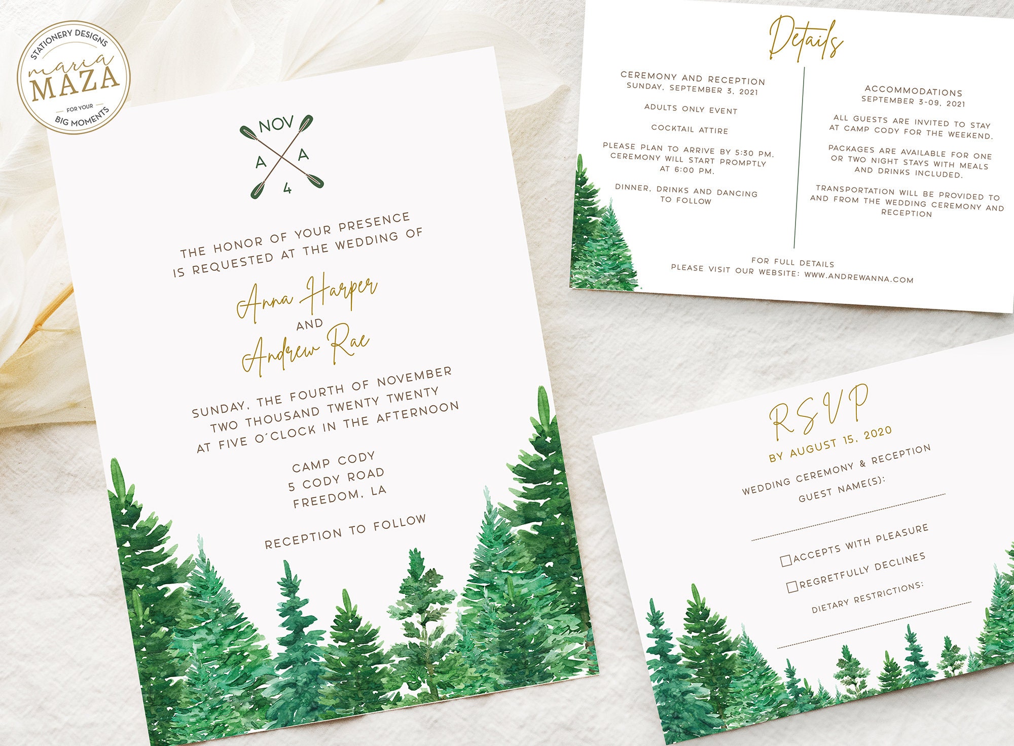 Editable Invitation Forest Wedding Pine tree Template Green | Etsy