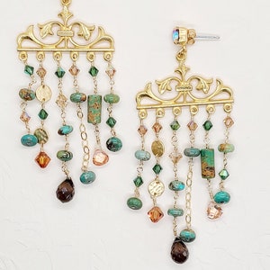 Turquoise Chandelier Earrings: Gold Vermeil, Swarovski Crystal, OOAK