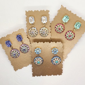 Vintage Swarovski crystal drop earrings. Art Decco Victorian fashion jewelry. Fancy Rhinestone earrings. Wedding accessories. Bridesmaids