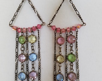 Chandelier Swarovski crystal earrings. Gothic style Sterling silver earrings. Modern Geometric earrings. Sundance inspired Bohemian earrings
