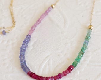 Sapphire Tanzanite Necklace. 14k Gold Filled Minimalist Jewelry. Simplistic