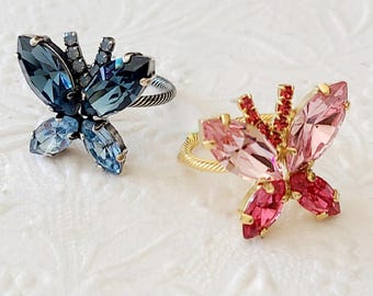 Swarovski Crystal Butterfly Ring: Adjustable Statement Jewelry