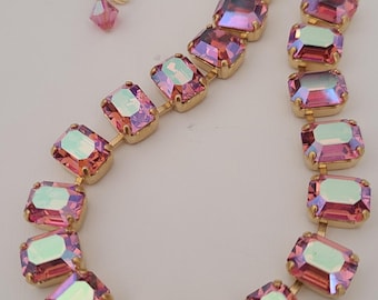 Pink octagon Swarovski crystal necklace with matching earrings.  Cupchain jewelry. Pretty in Pink