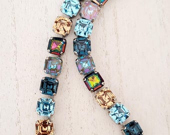 Swarovski Asscher Cut Crystal Choker Necklace, Sterling Silver Chain, Art Deco Style