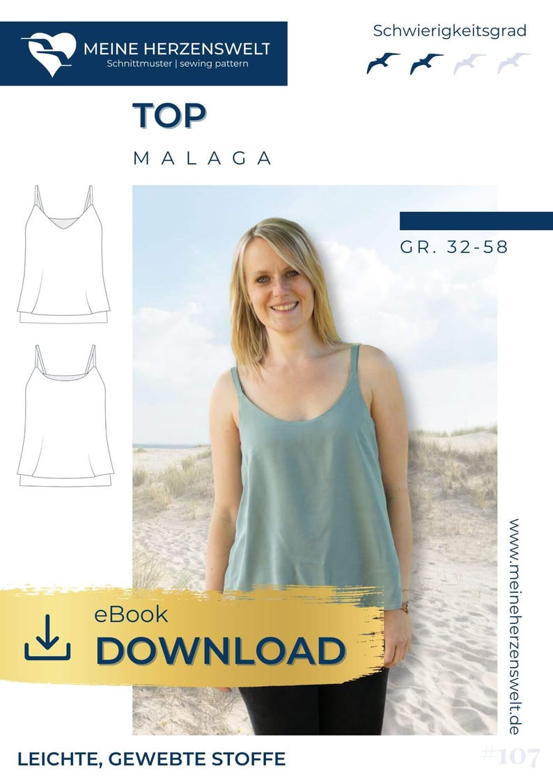 Women's Top – Sewing Pattern Sizes 32-58 – MALAGA #107 image 1