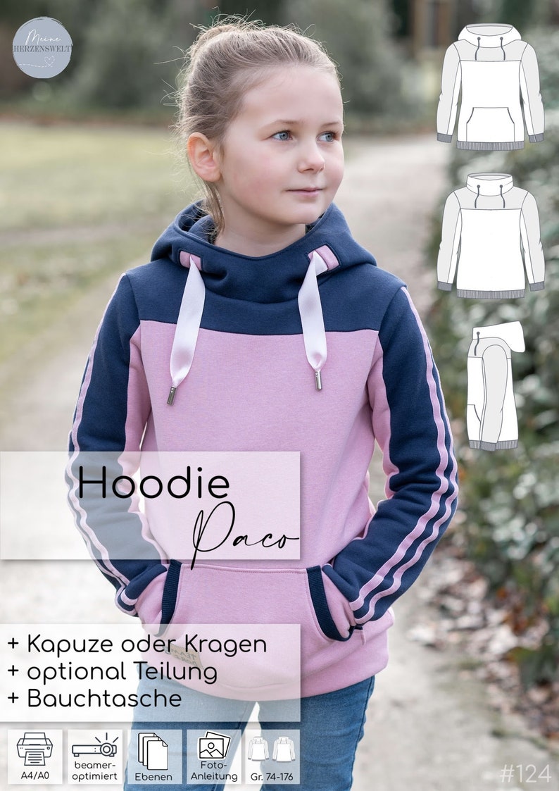 Hoodie sweater kids sewing pattern Gr. 74-176 PACO 124 image 2