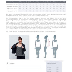 May include: Size chart for a spaghetti strap top with measurements in centimeters. The chart shows bust, waist, and hip measurements for sizes 32 to 58. The chart also includes a diagram of a woman wearing the top.