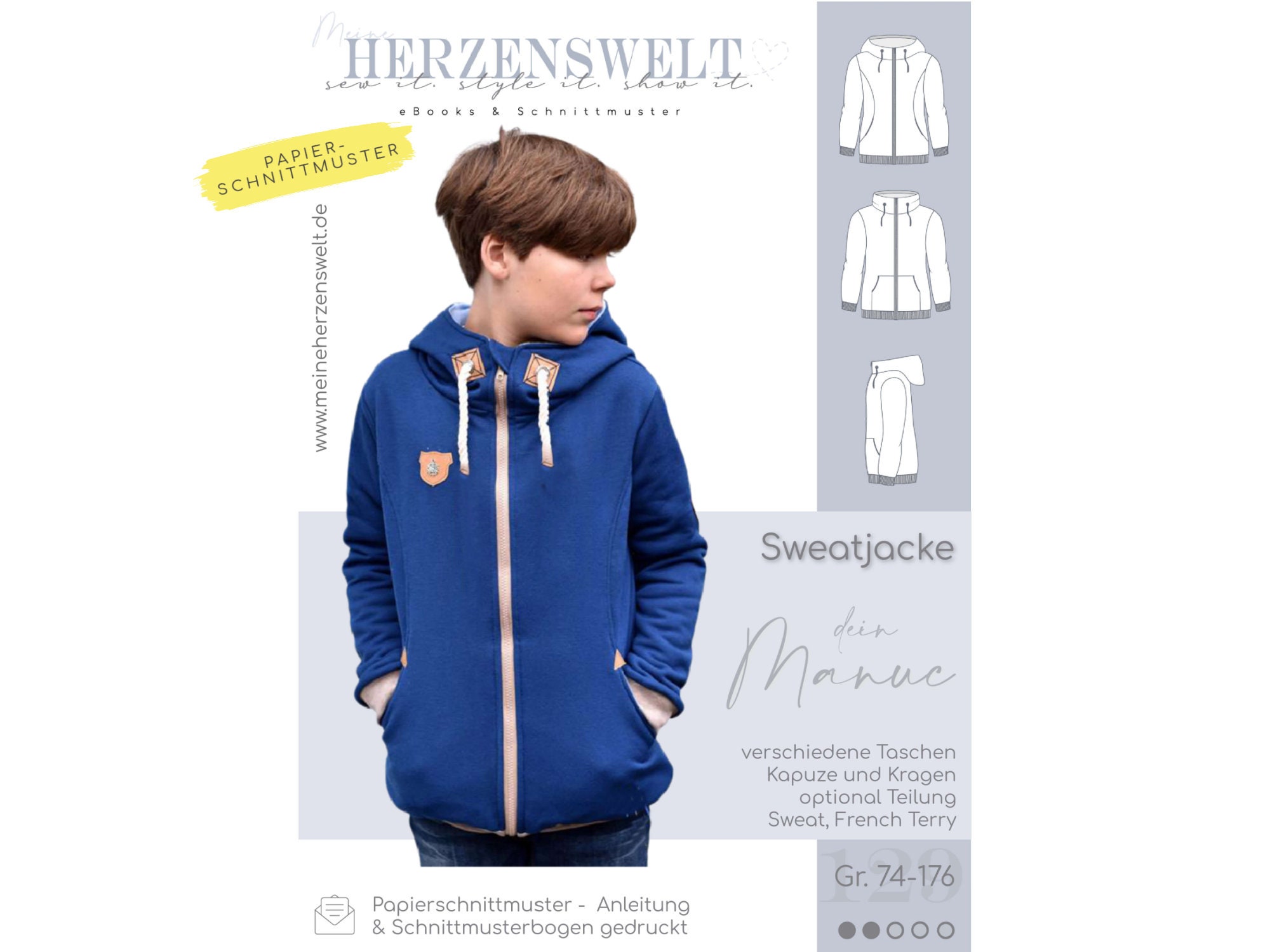 Sweat jacket children – paper pattern size 74-176 – your Manuc #129