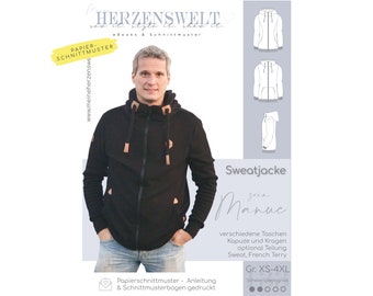 Sweatjacke Herren – Papierschnittmuster Gr. XS-4XL – sein Manuc #133