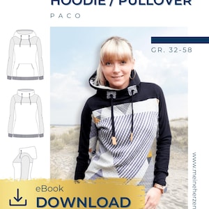 Hoodie Pullover Damen Schnittmuster Gr. 32-58  - PACO #126