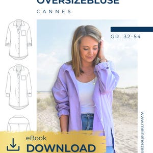 Oversized blouse, eBook pattern, sizes 32-54, Cannes #148