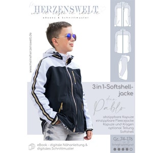 Softshelljacke Kinder Schnittmuster Gr. 74-176 PABLO 72 deutsch imagem 1