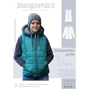 Gewatteerd vest/jas tieners naaipatroongrootte. 134-176 - NUKA #34 - Duits