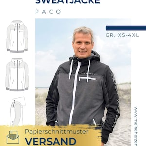 Sweatjacke Herren – Papierschnittmuster Gr. XS-4XL- sein Paco #127
