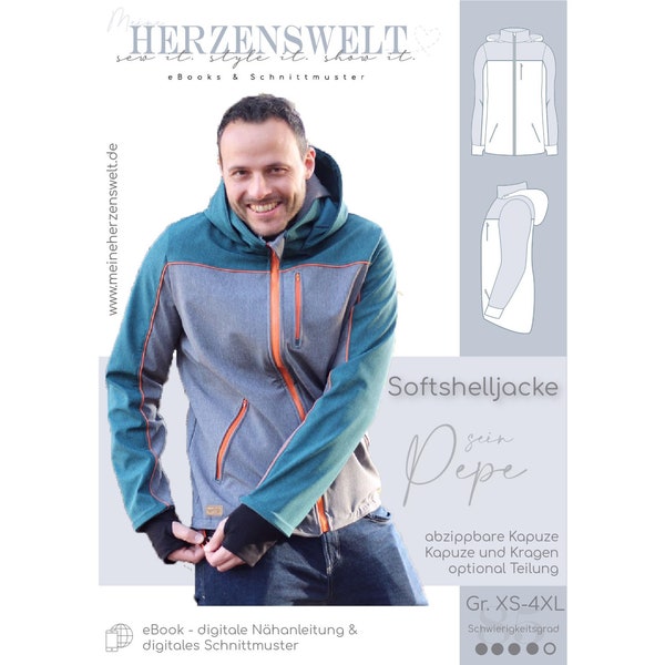 Softshelljacke Herren Schnittmuster Gr. XS-4XL - PEPE #85 - deutsch