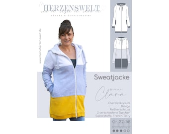 Sweatjacke Damen - Schnittmuster Gr. 32-58 -meine CLARA #101 - deutsch