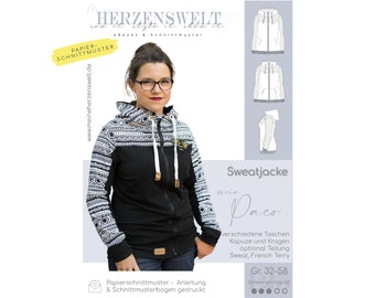 Sweatjacke Damen – Papierschnittmuster Gr. 32-58 – mein Paco #125