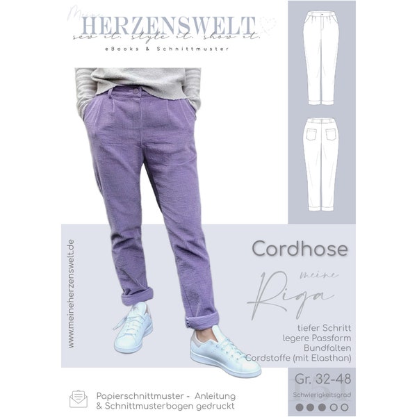 Corduroy trousers – eBook sewing pattern size. 32-48 – Riga #151