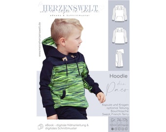 Hoodie Pullover Kinder Schnittmuster Gr. 74-176  - PACO #124