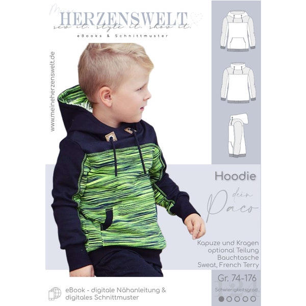 Hoodie Pullover Kinder Schnittmuster Gr. 74-176  - PACO #124