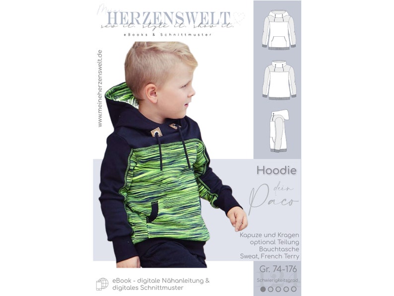 Hoodie sweater kids sewing pattern Gr. 74-176 PACO 124 image 1