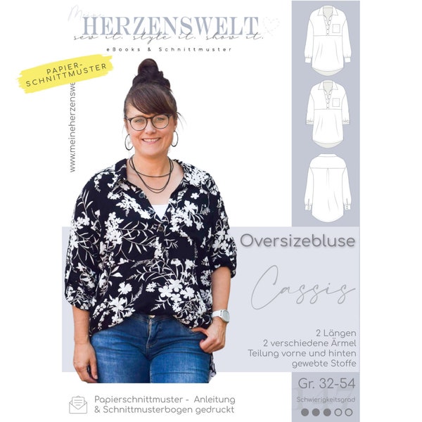 Oversizebluse – Papierschnittmuster Gr. 32-54 – Cassis #147