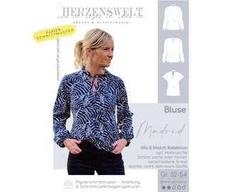 Bluse Damen – Papierschnittmuster Schnittmuster Gr. 32-54 – Madrid #135