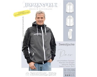 Sweatjacke Herren – Papierschnittmuster Gr. XS-4XL- sein Paco #127