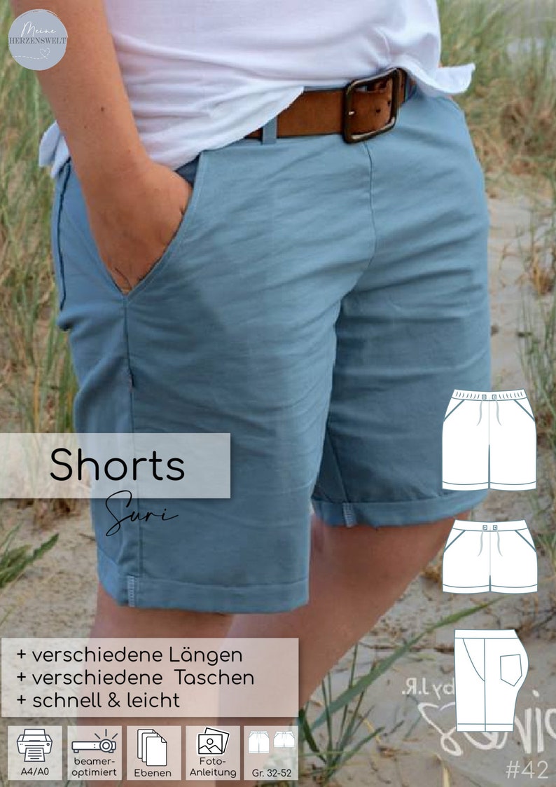 Shorts/trousers women's sewing pattern Gr. 32-52 my SURI 42 German image 2