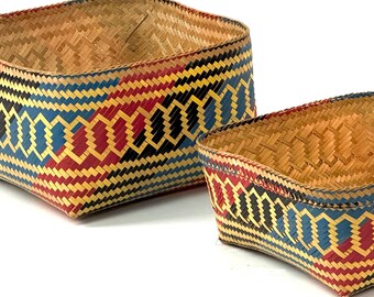 Vintage Boho Wicker Basket | Dyed woven raffia, storage, boho, basket, wicker basket