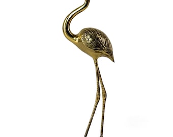 55 cm | XXL Mid-Century Brass Flamingo Sculpture / Statue | Danish Design Era, Golden Flamingo, 1960s Design, Exceptionally Large
