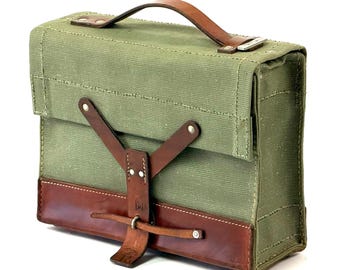 No. 4 | 1960s Swiss Military Magazine Pouch Leather + Canvas / Linen | Mid-Century, Magazine Pouch, Switzerland, Army, Militaria, Leather Bag