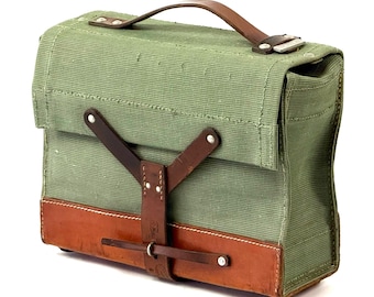 No. 2 | 1960s Swiss Military Magazine Pouch Leather + Canvas / Linen | Mid-Century, Magazine Pouch, Switzerland, Army, Militaria, Leather Pouch