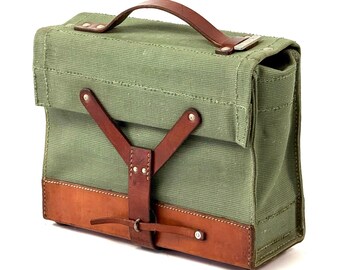No. 3 | 1960s Swiss Military Magazine Pouch Leather + Canvas / Linen | Mid-Century, Magazine Pouch, Switzerland, Army, Militaria, Leather Pouch