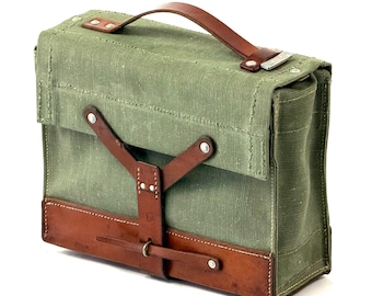 No. 1 | 1960s Swiss Military Magazine Pouch Leather + Canvas / Linen | Mid-Century, Magazine Pouch, Switzerland, Army, Militaria, Leather Bag