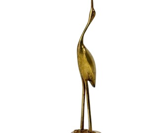 25 cm | Mid-Century Brass Crane/Heron Sculpture | Danish Design Era, Golden Crane, Heron, Stork, Statue, Statuette, Rare