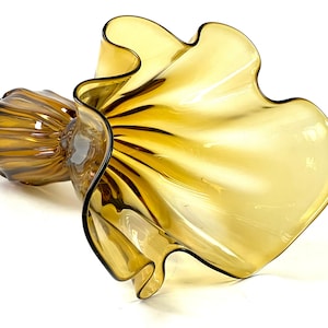 große Glasvase - Murano od. Böhmen | Taschentuch Vase, mundgeblasen, Handarbeit, bernsteinfarben, Venini Fazzoletto?, 70er, 80er