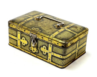 60s HARIBO liquorice tin can - Bonn | tin, treasure chest, small treasure chest, golden tin, box, crate, chest, tin can, used look