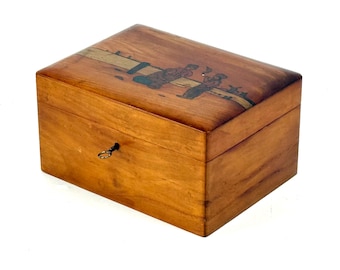 Art Nouveau wooden box with key, circa 1920 | Cigar box, wooden box, handmade, pyrography, tobacco box, Netherlands, folk art