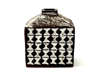 60er Carstens Tönnieshof Keramik Vase - C-805 - Design: Heinz Siery | Brasilia, Mid Century, Vase braun, West German Pottery, Raute, selten