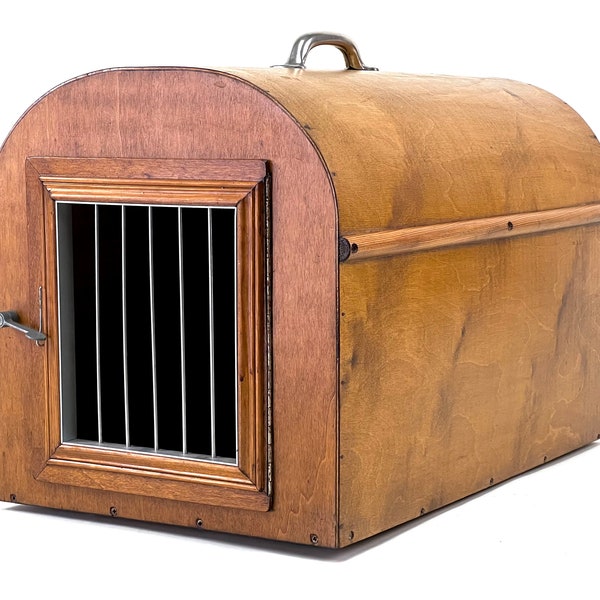 50er Holz Haustier-Transportbox - Katzen, Hunde, Hasen | Katzenhöhle, kleine Hundehütte für Wohnung, Mid Century, Unikat, Kuriosität