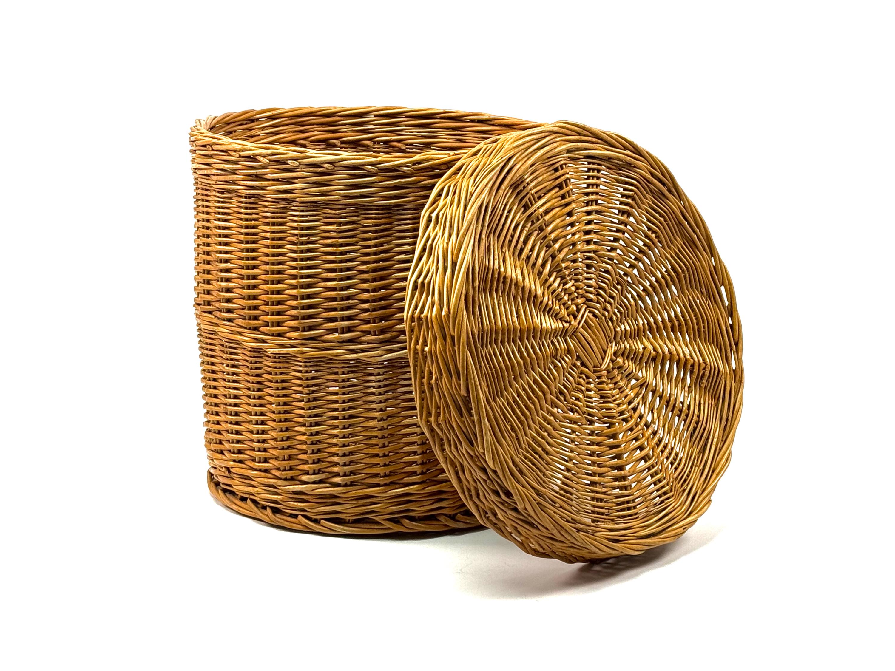 Panier à linge en rotin avec couvercle solide - Forme d'angle - Marron vintage