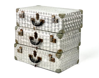 3 valises vintage en aluminium avec clés et protection des bords en métal | Valise de voyage, coffre, coffret, étui à matériel, atelier, décoration film photographie