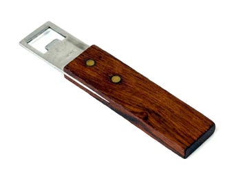Mid-century bottle opener made of teak and stainless steel - Danish design | for crown caps, Scandinavian, 60s, teak, picnic, mini bar