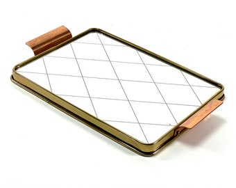 50s / 60s mirror glass serving tray - brass & copper | mirror tray, glass tray, tray, 50s, 60s, rockabilly, serving tray