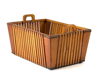 Mid-Century Wooden Storage Basket / Laundry Basket | 1950s, 1960s, Toy Box, Basket, Utensil Holder, Unique Item, Rare