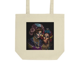 Day Of The Dead Eco Tote Bag, Dia De Los Muertos, Calavera de Azucar Mexicana, Sugar Skulls, Sugar Skull Graphic Tote Bag, All Souls Day