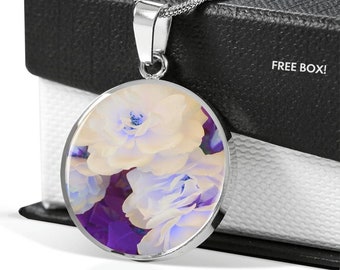 Flower Pendant Necklace, Floral Jewelry,  Floral Necklace, White and Purple Floral Necklace